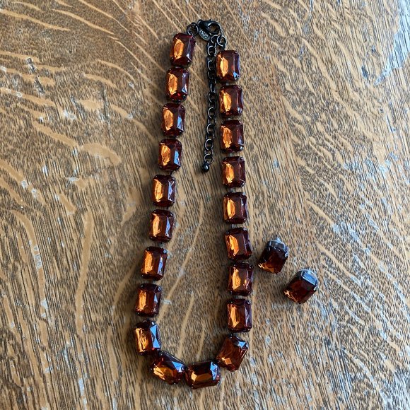 Dark Orange / Amber & Gunmetal Necklace & Earrings Set by Joan Rivers - Picture 4 of 13